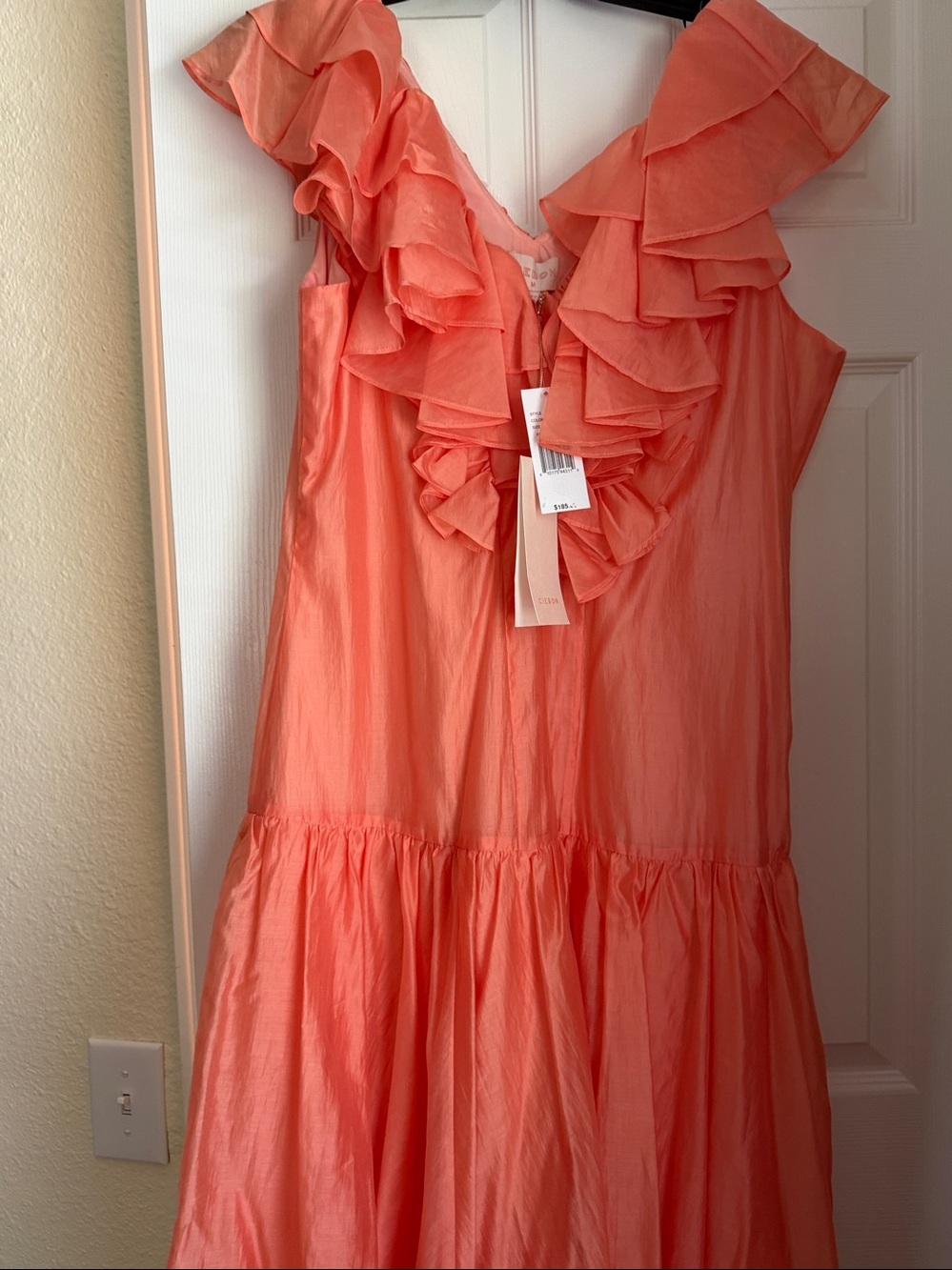 Ciebon M Ruffle Maxi Dress Wedding Guest Party Formal Tencel Coral Apricot Silky